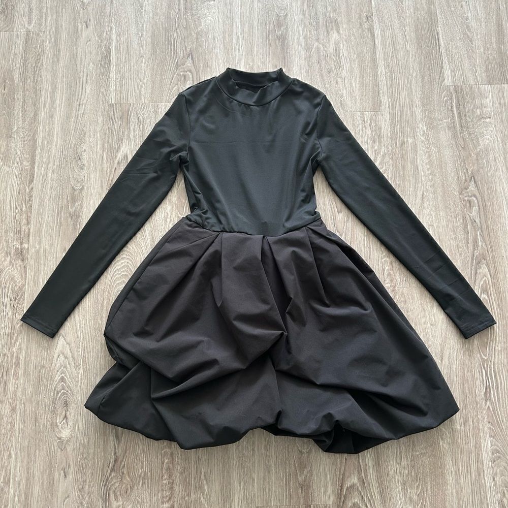 Bubble Hem Black Mini Dress